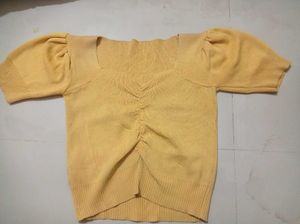 Yellow Puff Sleeve Knit Top