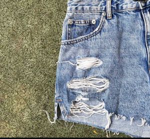 Pull N Bear Ripped Denim Shorts
