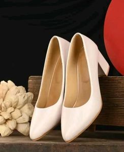 White Block Heel Pumps