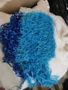 Blue Knitted dupatta or Scarf with Fringe