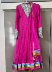 Wedding Wear Pink &amp; Blue Anarkali Dress