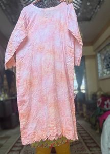 Pure Soft Cotton Peach Embroidered Kurta Set