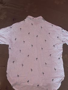 Flamingo Print Striped Shirt