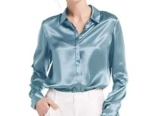 Silky Blue Button-Down Top