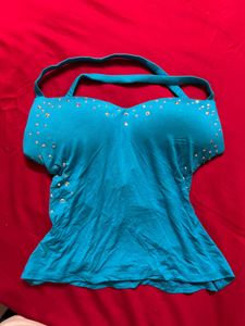 Teal Embellished Halter Top