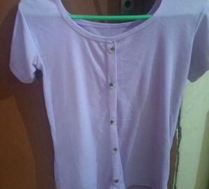 Lavender Button-Up Ribbed Top