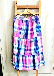Pink & Blue Cotton Long Skirt Waist Size-30-32