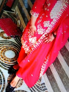 Red &amp; Gold Embroidered Stones  Kurta Set