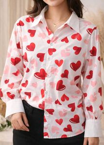 Heart Print Button-Up Shirt