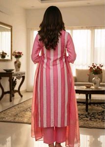 Pink Striped Kurta Set
