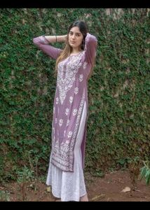 Embroidery Design Lavender Chikankari Kurti