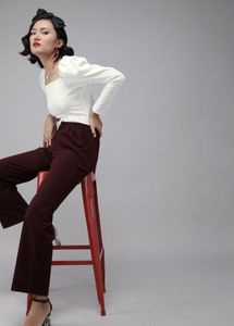 White Bishop Sleeves Crepe Top