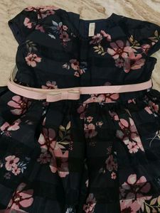 Pantaloons Nevy Blue Pink Floral Frock With Belt.