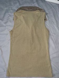 Ingni Beige Button-Up Sleeveless Top