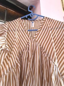 Chic Striped Ruffle Sleeve V-Neck Tunic
