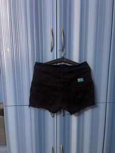 Black Buttoned Denim Shorts