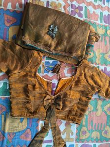 meesho viral golden saree with blouse free earing