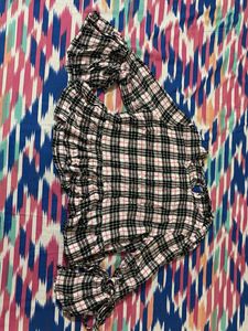 Plaid Ruffle Sleeve Top