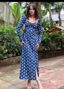 Navy Blue Printed Maxi Dress