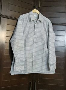 Men Checked Poly Viscose Off White Shirt