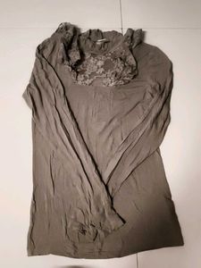 Elegant High Neck Grey- Floral Lace With Ruffle