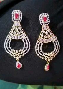 American Diamond Ruby Drop Earrings