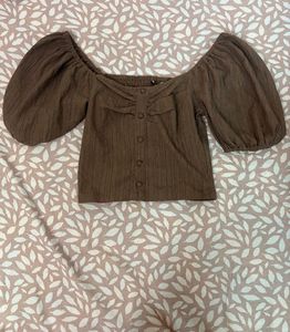 Brown Puff Sleeve Top