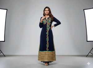 Elegant Navy Blue Embroidered Kurta