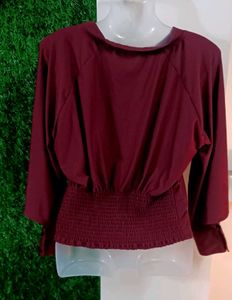 Burgundy Mock Neck Long Sleeve Top