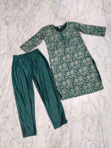 Green Floral Kurta Set