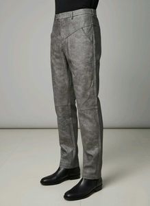 Gray Leather Textured Mens Portugese Pants