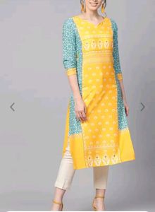 Yellow & Turquoise Print Kurti