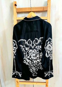 Floral Printed Black Button-Down Shirt-50