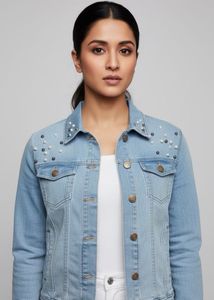 Denim Jacket with Pearl Detail
