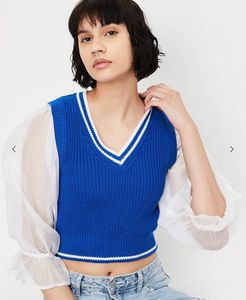 Blue Knit Cropped Tank Top