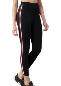 Black active wear with red and white stripe
