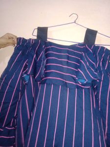 Striped Ruffle Cold Shoulder Top