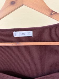 Mango Brown Square Neck Knit Top