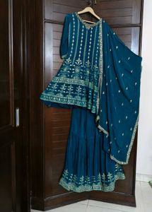Women Green Silk Zari Embroidery Sharara Suit
