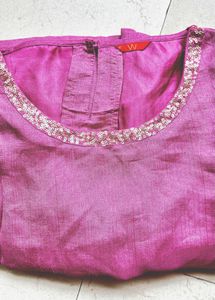 W Magenta Embellished Kurta