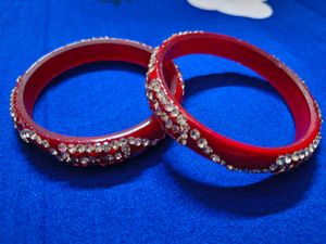 Red Bangles with Stones