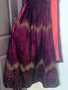 Elegant Burgundy Velvet Lehenga Choli Set