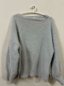 Fluffy Blue Knit Sweater