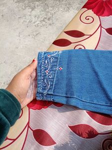 Embroidered Denim Short Kurti
