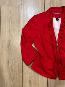 WHITE BLACK Red Ruffle Blazer