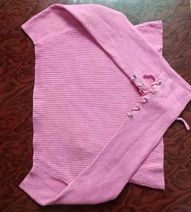 ASOS Pink Ribbed Lace-Up Crop Sweater