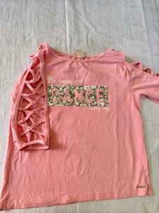 Pink Crossed Sleeve Sequenced Top