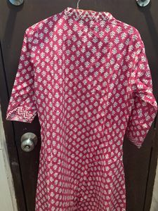 Pink And White Kurti Set