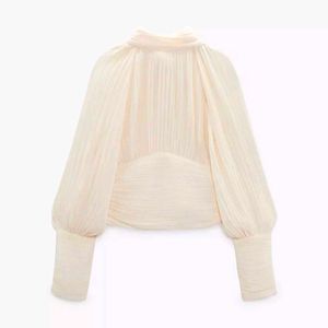 Zara Cream High Neck Pleated Top