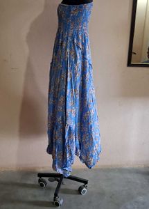 Floral Blue Strapless Dress